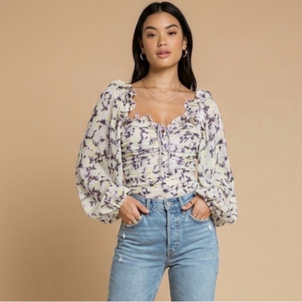 NWT Free People Mabel Printed Blouse